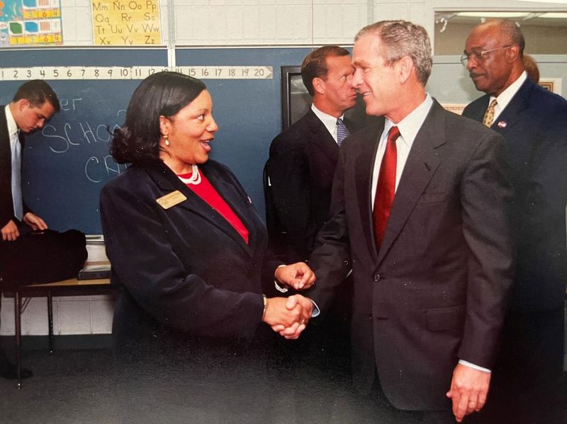President George W. Bush was in the second-grade classroom with principal Gwendolyn Tose’-Rigell at Emma E. Booker School in Sarasota, Fla. on Sept. 11, 2011. He had to leave to deal with the terrorist attacks.